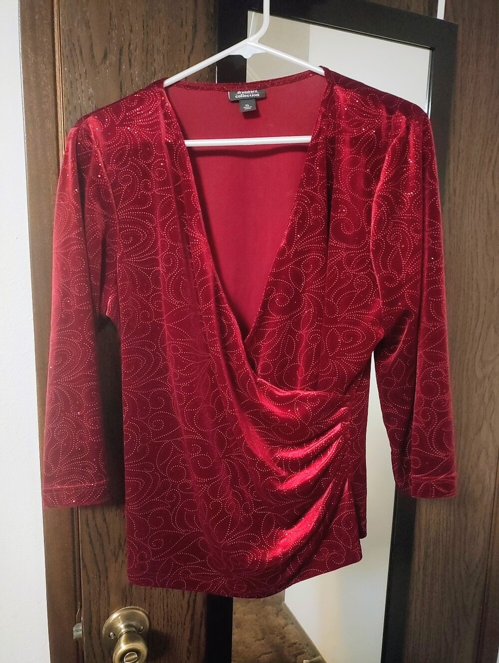 Vintage Dressbarn Collection Red Sequin Velvet Crossover Top